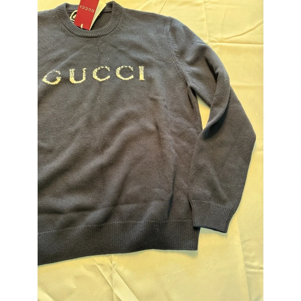 NWT Gucci Logo intarsia wool sweater 3XL 100% Wool $1250 Retail Shirt, Long Slee